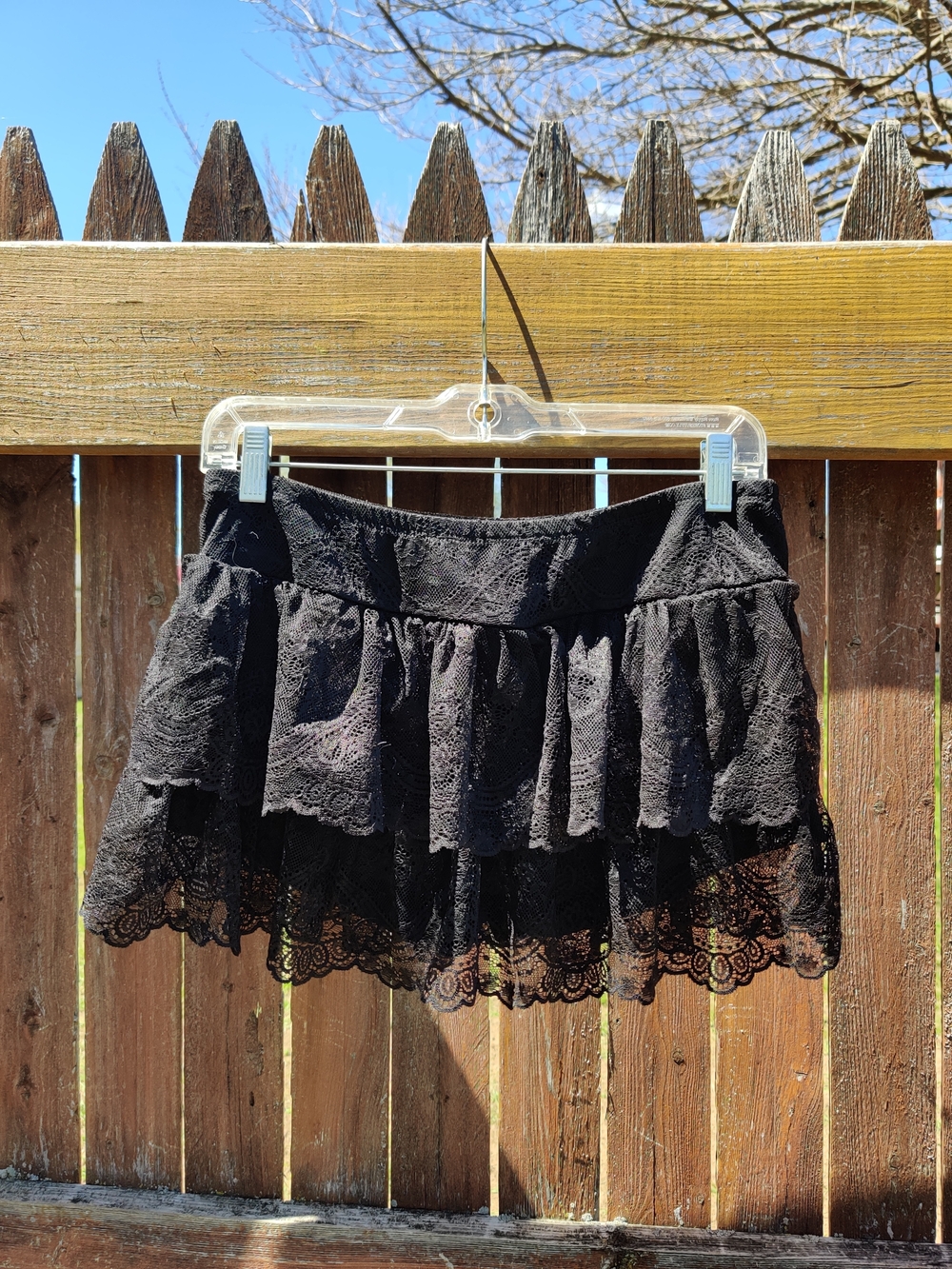 Women's Black Lace Tiered Mini Skirt with Shorts
